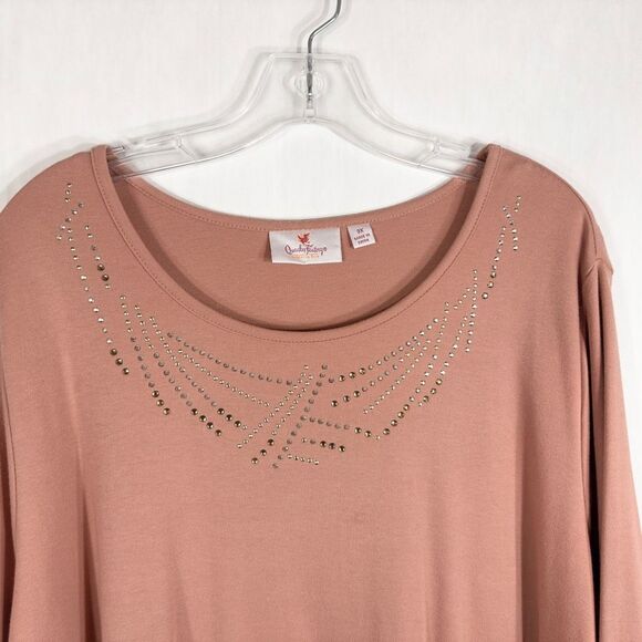 Quacker Factory Plus Size 3X Top Dusty Pink Sequin Studded Knit Scoop Neck‎ 1453 - Picture 3 of 8